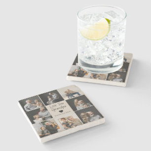 Love You Grandpa with Heart & Photos -  Stone Coaster