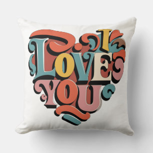 Love You Heart Retro Psychedelia Throw Pillow