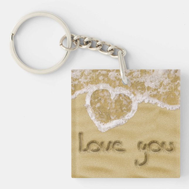 "Love you" Heart written in Sand Keychain (Front)