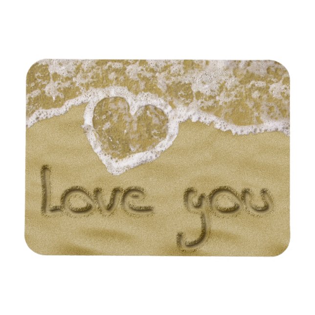 "Love you" Heart written in Sand Magnet (Horizontal)