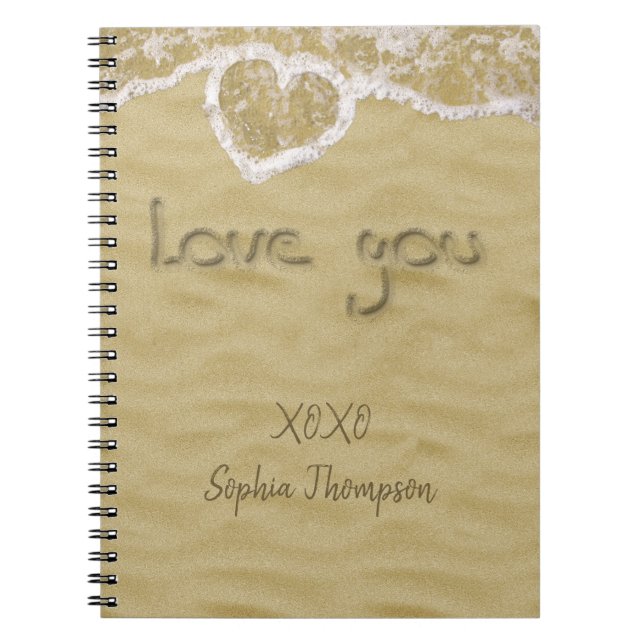 "Love you" Heart written in Sand Notebook (Front)