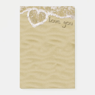 "Love you" Heart written in Sand Post-it Notes