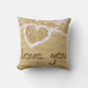"Love you" Heart written in Sand Throw Pillow