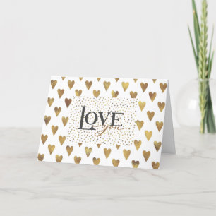 LOVE you, Hearts & Dots Gold Valentines Holiday Card