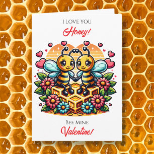 Love You Honey Bee Themed Valentine's Day Card