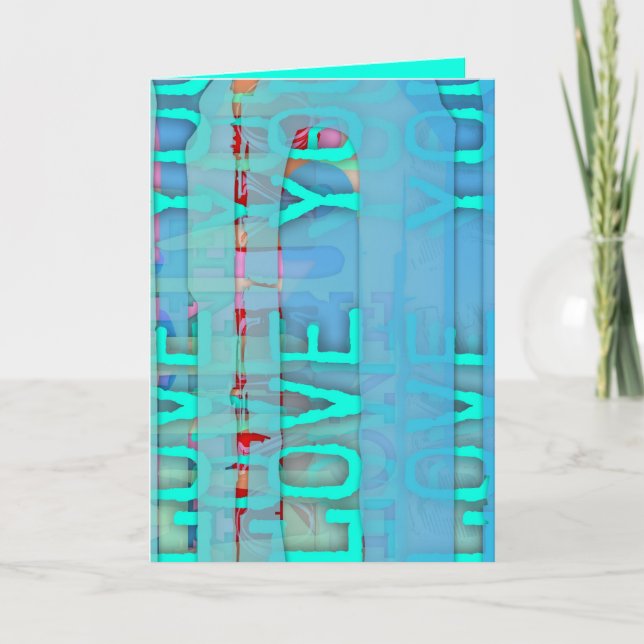 Love You in Blue St Valentine's Day Greeting Card (Front)
