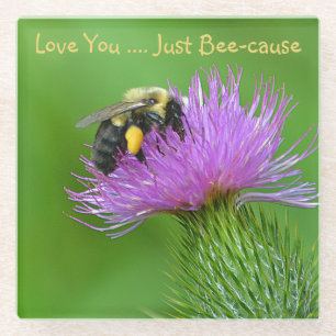 Love You Just Bee-cause Glass Coaster