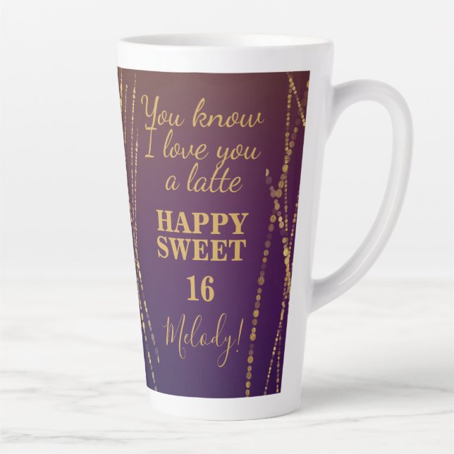 Love You Latte Red Burgundy Glam Sweet 16 Birthday Latte Mug (Right)