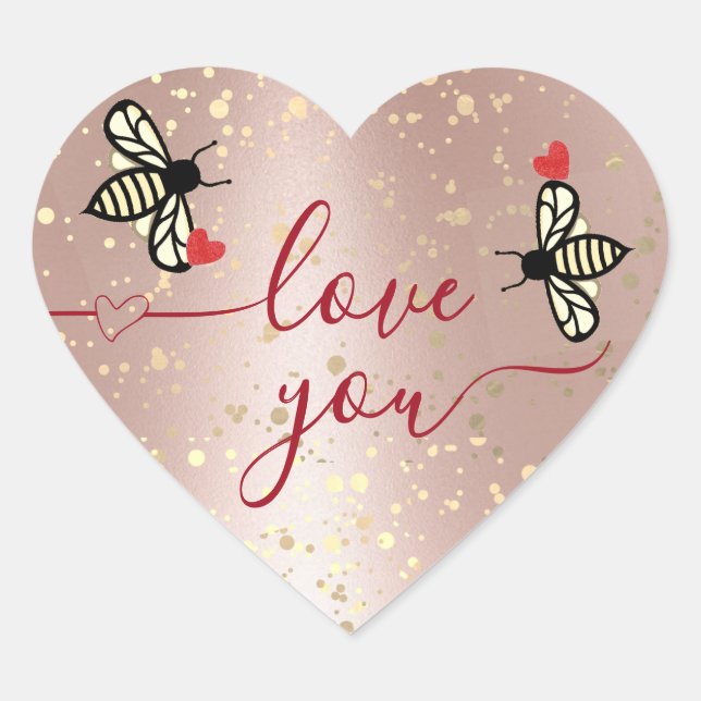 Love You Little Honeybees with Hearts Glitter Pink Heart Sticker (Front)