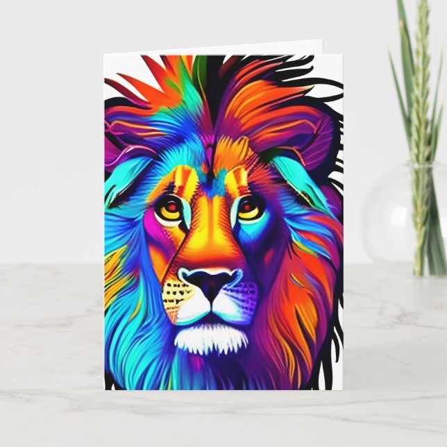 Love You Lots | Lion Face Colourful Fantasy Art Card (Front)