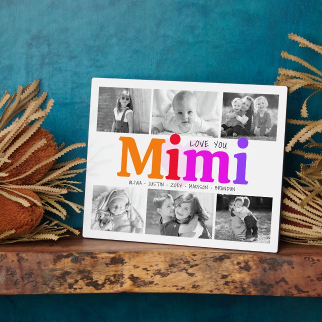 Love You Mimi Colourful Bold Modern 6 Photo Collag Plaque (Side)