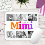 Love You Mimi Colourful Rainbow 6 Photo Collage Mouse Pad<br><div class="desc">“Love you Mimi.” She’s loving every minute with her grandkids. A playful, whimsical, stylish visual of colourful rainbow coloured bold typography and black handwritten typography overlay a soft, light pink heart and a white background. Add 6 cherished photos of your choice and customize the names and message, for the perfect...</div>