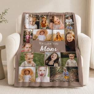 Love You Mom 16 Photo Collage Mother's Day Fleece Blanket