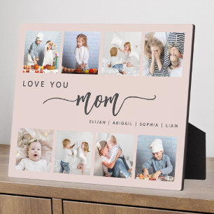Love You Mom 8 Photo Collage Blush Pink Plaque