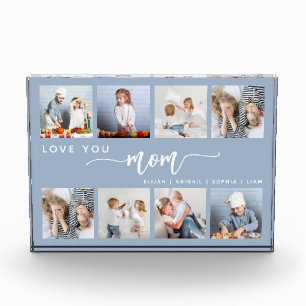 Love You Mom 8 Photo Collage Dusty Blue Block