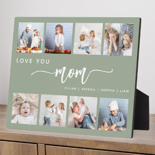 Love You Mom 8 Photo Collage Sage Green Plaque