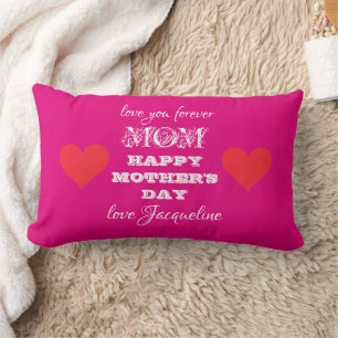 Love You Mom Chic Script Name Pink Mother's Day Lumbar Pillow