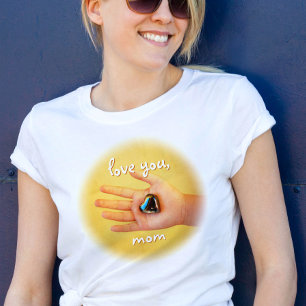 Love You Mom Child Hand Holding Blue Heart Photo T-Shirt