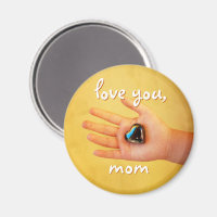 Love You Mom Child's Hand Holding Blue Heart Photo