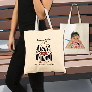 Love You Mom Colourful Customizable Photo Tote Bag
