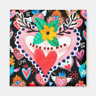 Love You Mom Colourful Mexican Hearts Mother's Day Magnet