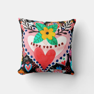 Love You Mom Colourful Mexican Hearts Mother's Day Throw Pillow