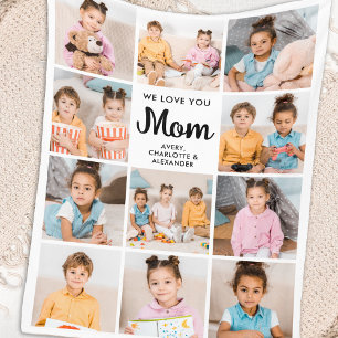 Love You MOM Custom Mother's Day 11 Photo Collage Fleece Blanket
