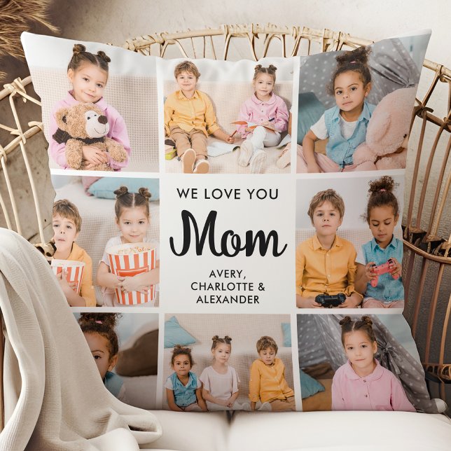 Love You MOM Custom Mother's Day 8 Photo Collage Throw Pillow (Creator Uploaded)