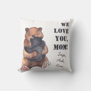 Love You Mom Cute Baby Bear Hug Throw Pillow