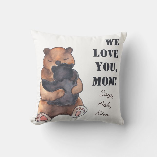 Love You Mom Cute Baby Bear Hug Throw Pillow (Front)