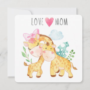 Love You Mom Cute Giraffes  Holiday Card