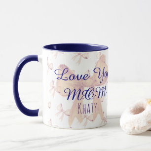 Love You Mom Cute Ribbon Blue Modern Mothers Day Mug
