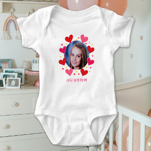 Love You Mom Dad Love Hearts Custom Photo Text Baby Bodysuit
