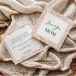 Love You Mom Elegant Gold Scrolls Pink Card