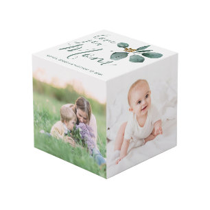 Love You Mom Family Photo Collage Eucalyptus Cube