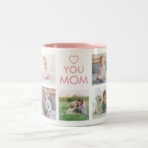 Love You Mom Family Photo Collage Pink Two-Tone Coffee Mug