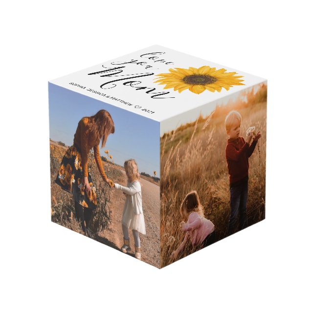 Love You Mom Family Photo Collage Sunflower Cube (Front Angled)