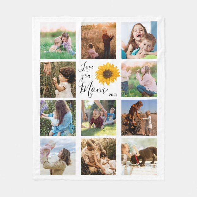 Love You Mom Family Photo Collage Sunflower Fleece (Front)