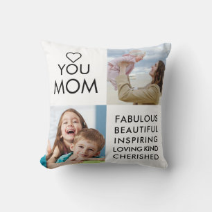 Love You Mom Family Photo Collage Throw Pillow