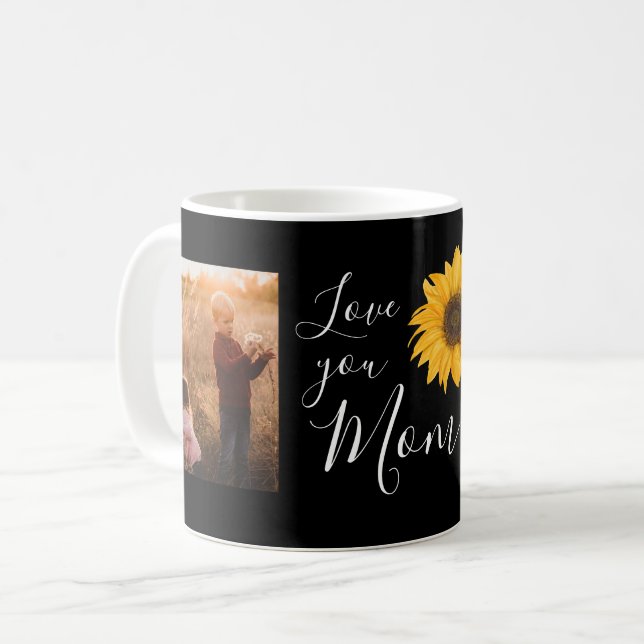 Love You Mom Family Photos Sunflower Coffee Mug (Front Left)