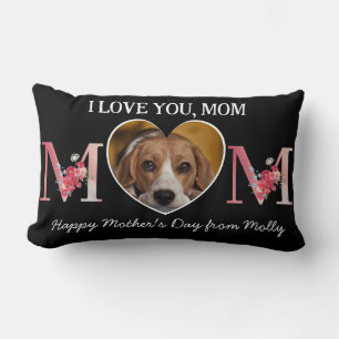 Love you Mom floral heart custom dog photo  Lumbar Pillow