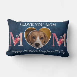 Love you Mom floral heart custom dog photo Lumbar Pillow