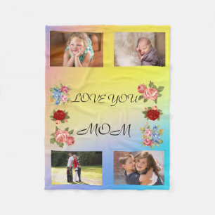 Love You Mom Floral Park Avenue Photo Layout Fleece Blanket