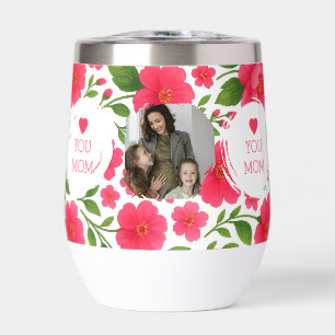 Love You Mom Floral Red Water Bottle