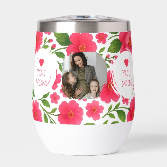Love You Mom Floral Red Water Bottle (Front)