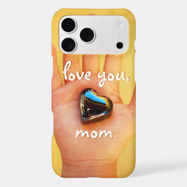 Love You Mom Glass Heart in Child Hand Photography (Verso)