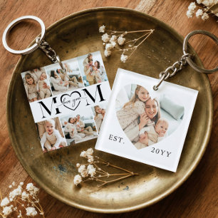 Love You Mom Heart Photo Collage Keepsake Gift Keychain