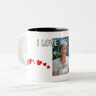 Love you, Mom - Hearts, Photo and Text Two-Tone Coffee Mug