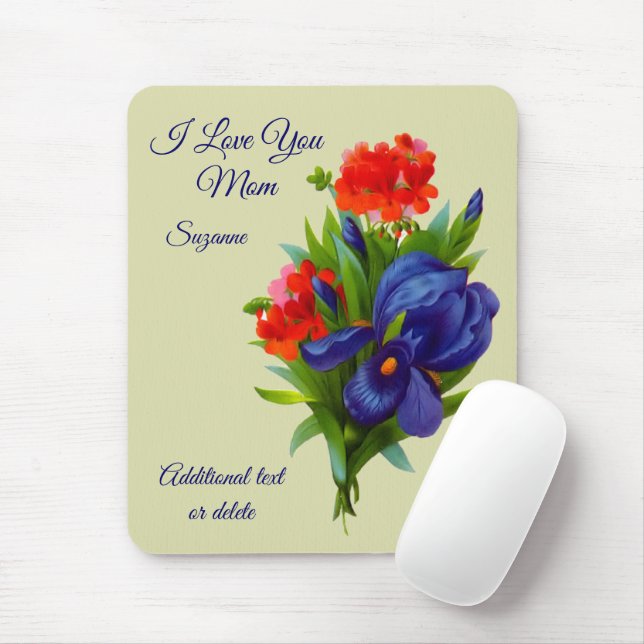Love You Mom Iris Flower Bouquet Personalized  Mouse Pad (With Mouse)