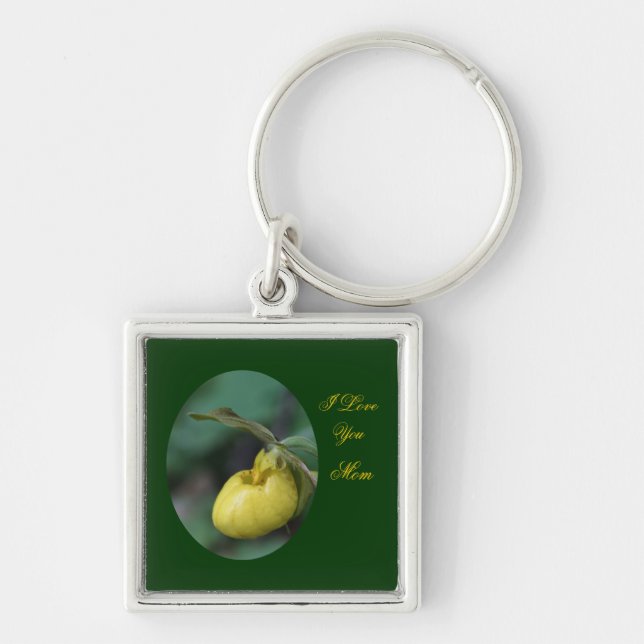 Love You Mom Lady Slipper Flower Keychain (Front)
